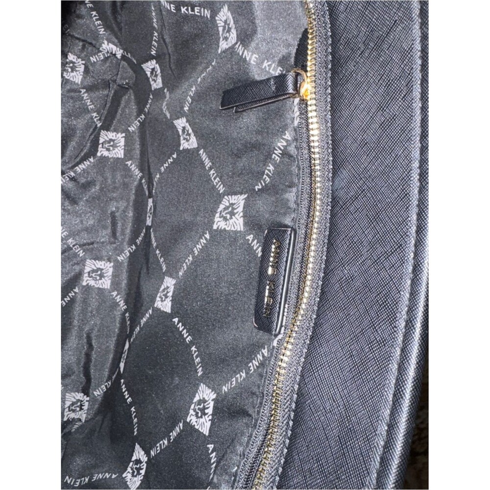 Anne Klein Black Embossed Tote with Gold Charm Accent - Picture 6 of 7